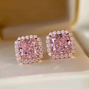 Dainty 8mm Square Pink Topaz Stud Earring